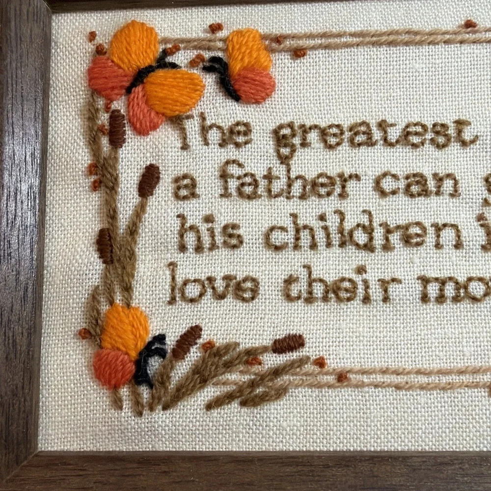 Vtg Framed Crewel 1970's 